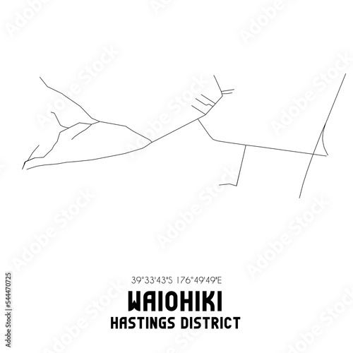 Waiohiki  Hastings District  New Zealand. Minimalistic road map with black and white lines