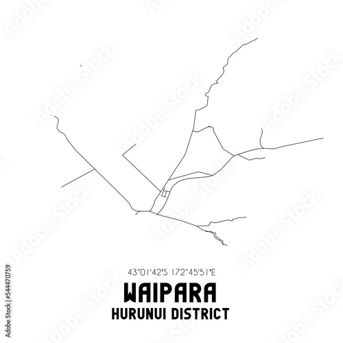 Waipara, Hurunui District, New Zealand. Minimalistic road map with black and white lines photo