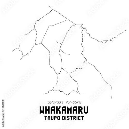 Whakamaru, Taupo District, New Zealand. Minimalistic road map with black and white lines photo