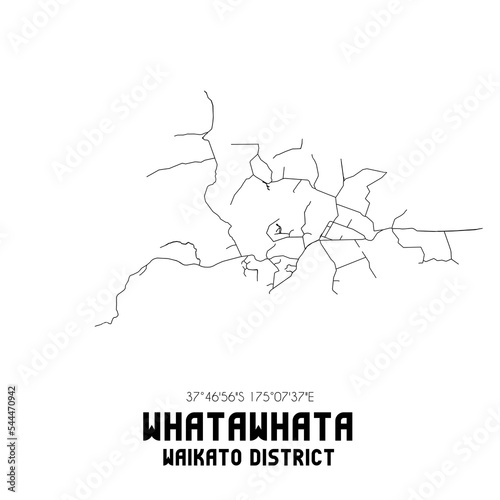 Whatawhata  Waikato District  New Zealand. Minimalistic road map with black and white lines