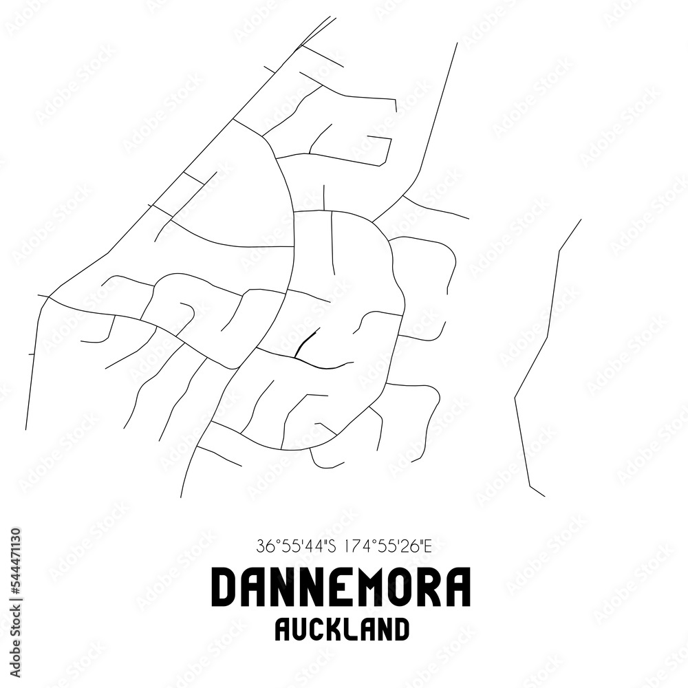 Dannemora, Auckland, New Zealand. Minimalistic road map with black and