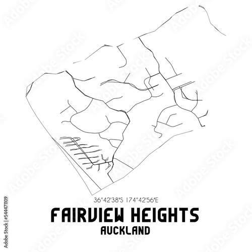 Fairview Heights, Auckland, New Zealand. Minimalistic road map with black and white lines