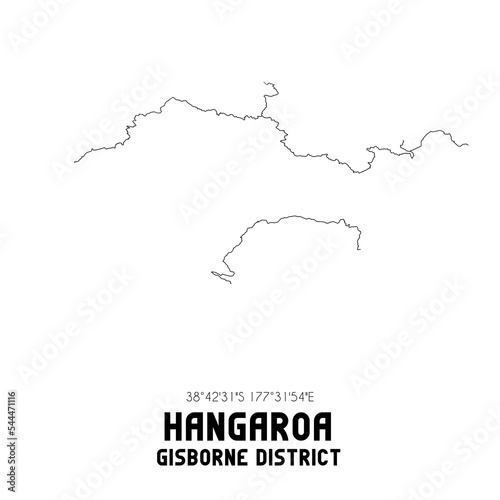 Hangaroa, Gisborne District, New Zealand. Minimalistic road map with black and white lines photo