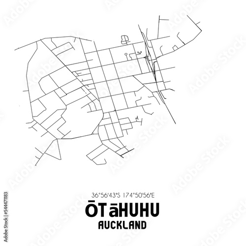 Otahuhu, Auckland, New Zealand. Minimalistic road map with black and white lines