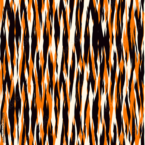 Tiger skin seamless pattern. Animal fur print. Repeating stripes motif. Wildlife, natural camouflage texture
