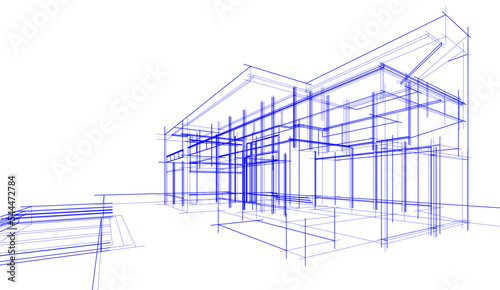 Architectural drawing of modern house vector illustration