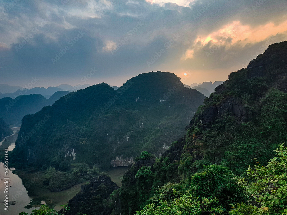 Sunset in Ninh Binh mountains, northern Vietnam