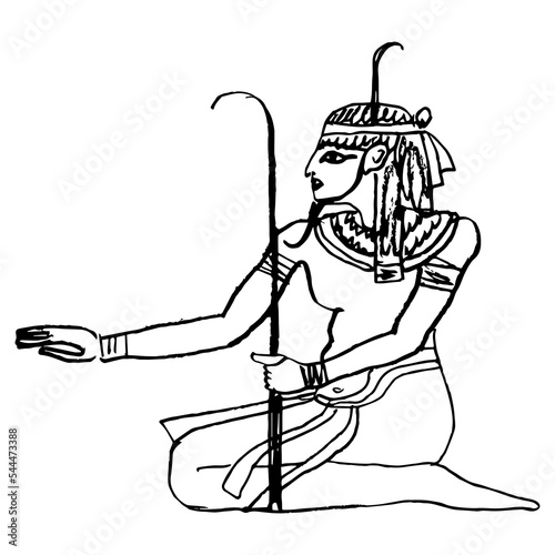 Ancient Egyptian Nile god Hapi. Hand drawn linear doodle rough sketch. Black silhouette on white background. photo
