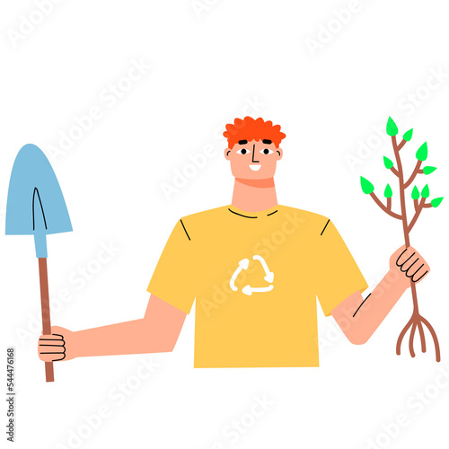 Mbti concept. Broker character. Eco-activist plants trees.