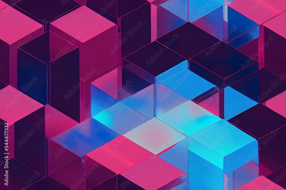 Seamless 80s holographic pink and blue plastic jelly plexiglass isometric square geometric cubes background texture. Iridescent abstract neon webpunk vaporwave aesthetic surreal pattern. 3D rendering Seamless 80s holographic pink and blue plastic jelly plexiglass isometric square geometric cubes background texture. Iridescent abstract neon webpunk vaporwave aesthetic surreal pattern. 3D rendering
