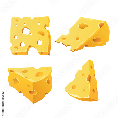 Set of cheese parts and slices isolated on a white background. Cheese flat icon. Vector Head of cheese in flat style isolated on white background