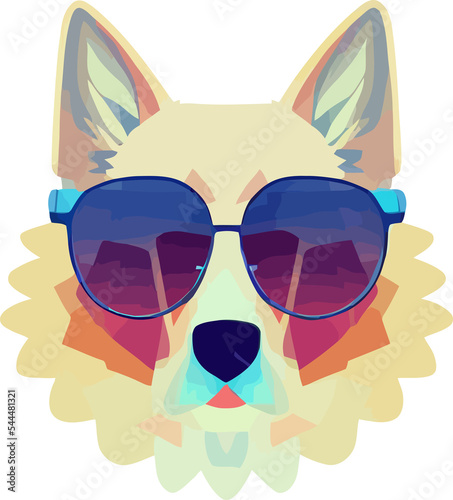illustration graphic of German shepherd dog wearing sunglasses isolated good for icon, mascot, print, design element or customize your design