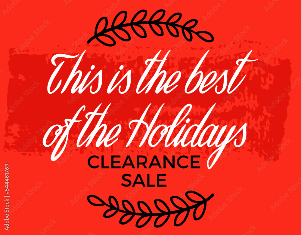 Clearance sale promotional emblem. Promo discount offer layout, holiday sale. Advertising logo for store on red background. Attracting buyers and design element for advertisement, poster, banner. Clearance sale promotional emblem. Promo discount offer layout, holiday sale. Advertising logo for store on red background. Attracting buyers and design element for advertisement, poster, banner.