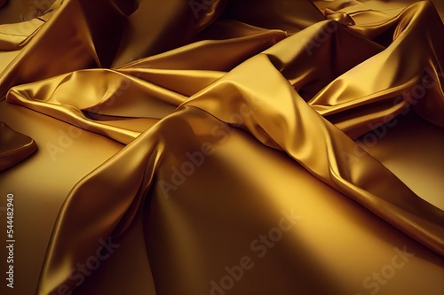 Fotobehang Gold silk fabric background, 3d rendering golden cloth material beautiful folds