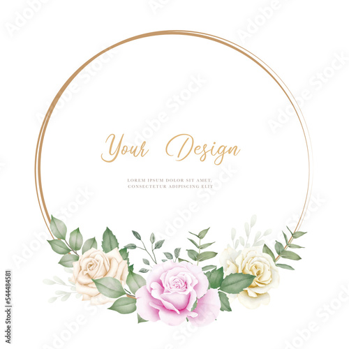 Watercolor Roses floral wreath with Brown circle 