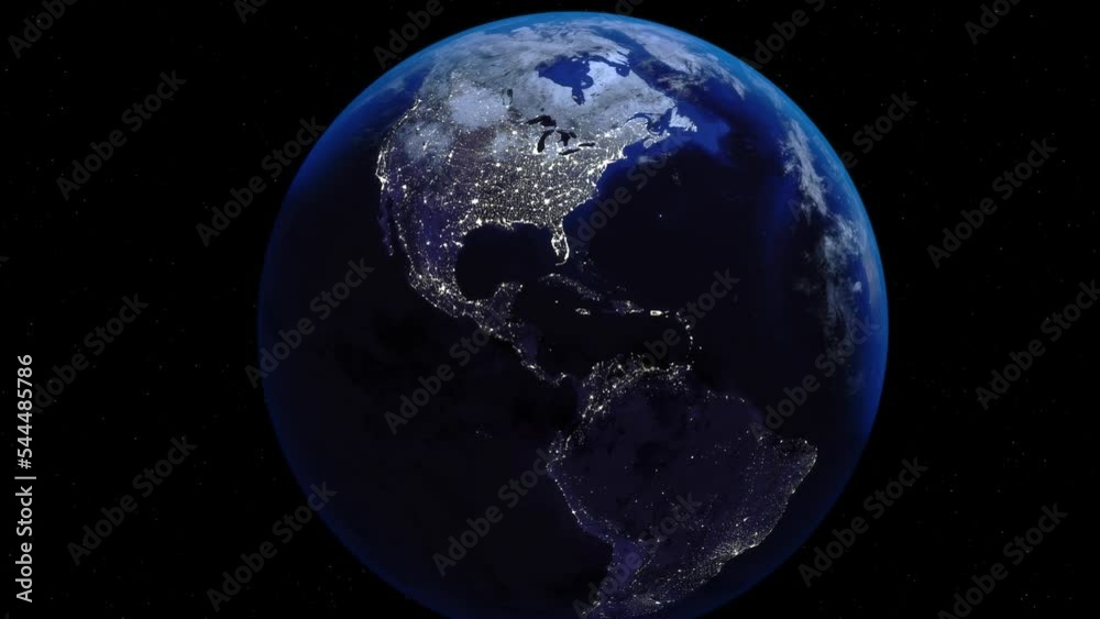 Zoom out of Cuba through clouds to see the Earth from space.