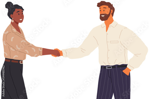 Business deal, business people shaking hands, successful partnership, teamwork solution and handshake of man and woman at meeting, partnership concept, handshake. Happy people greet each other