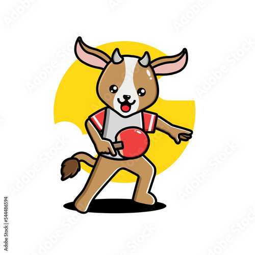 Cute goat playing table tennis