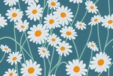 Ditsy liberty style seamless patterns. of summer daisy flowers in white and blue. Simple flat modern drawing. Floral texture collection for textile and fashion design. Spring botanical print.
