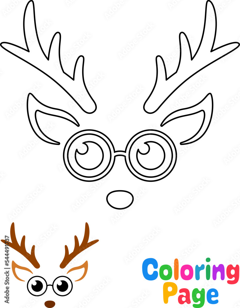 Fototapeta premium Coloring page with Reindeer Face for kids