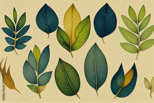 Ethnic flowers and leaves of isolated elements illustration. Suitable for texture repeated. Branches  exotic leaves  plants on white background.