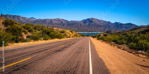 Slika na platnu Road to the Bartlett Dam with the view of Bartlett Lake and mountains in Tonto N