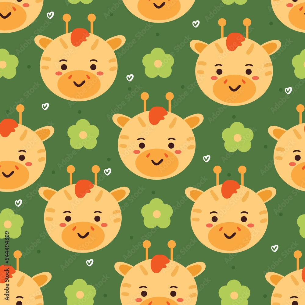 Fototapeta premium seamless pattern cartoon giraffe and flower. cute animal wallpaper for textile, gift wrap paper