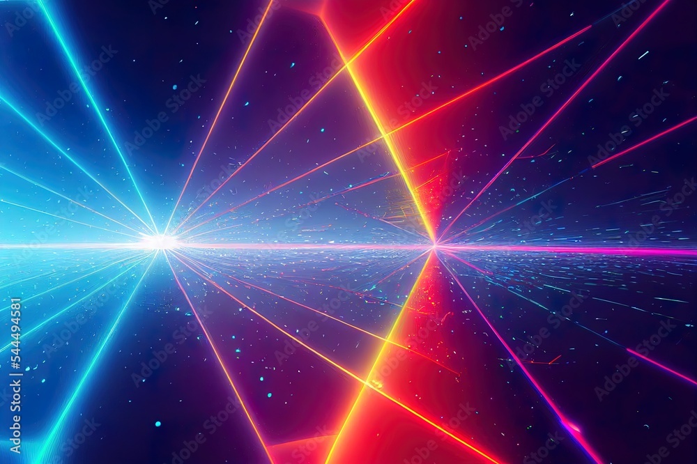 3d render, abstract neon background with colorful lines star rain ...