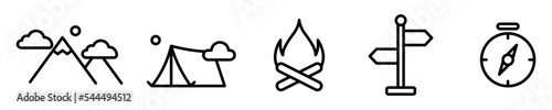 Conjunto de iconos de acampar. Campamento, excursión, aventura. Ilustración vectorial