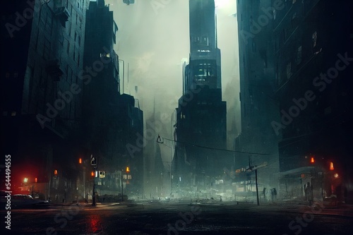 dystopian gotham city, hyperrealistic, cinematic lighting photo