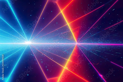 3d render, abstract neon background with colorful lines star rain, virtual reality wallpaper with laser rays