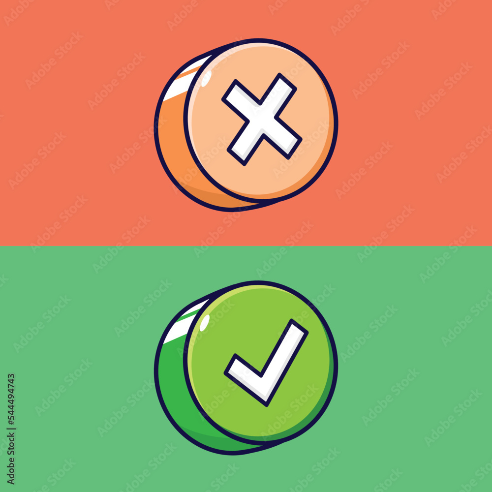 Fototapeta premium Green check mark and red cross buttons illustration