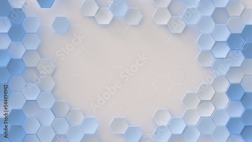 White and blue hexagons geometric background 3D render © gonin