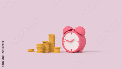 Clock and coins 3D render m...