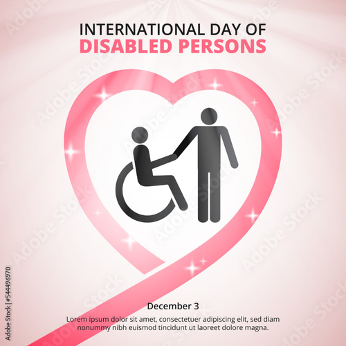 International day of disabled persons background with love ribbon and disabled person