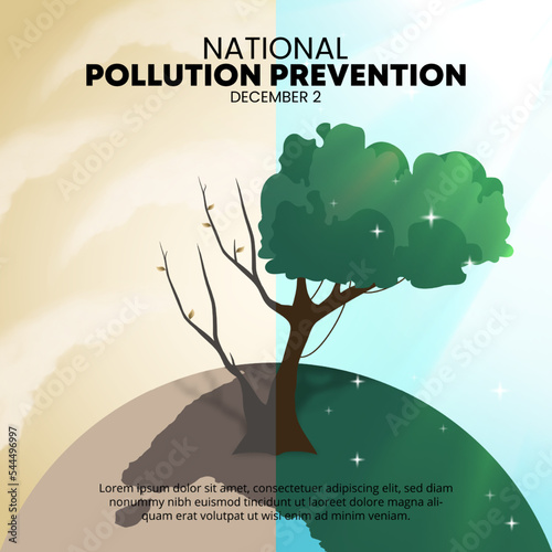 National pollution prevention day background with clean and polluted air on earth