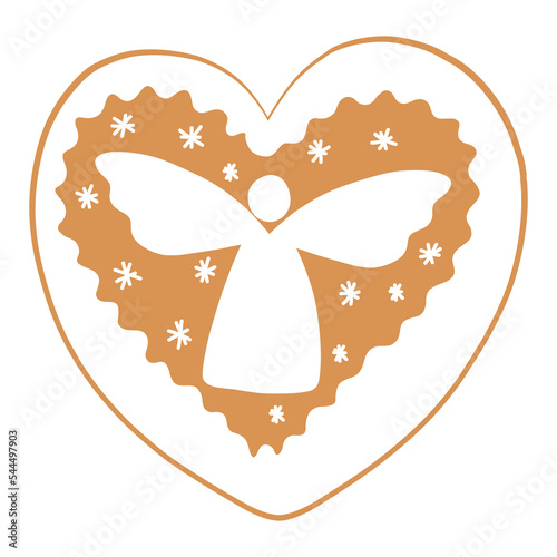 vector Christmas gingerbread in the form of a heart with an angel made of glaze.