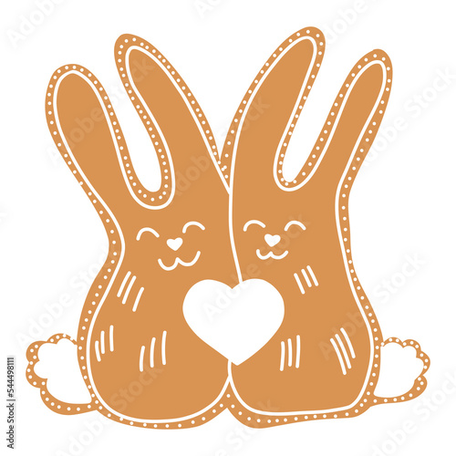vector Christmas gingerbread in the form of two hares and a heart.
