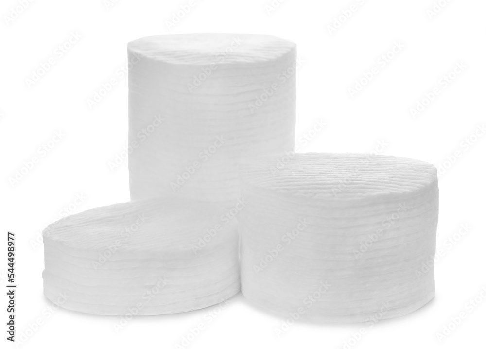 Stacks of cotton pads on white background Stacks of cotton pads on white background