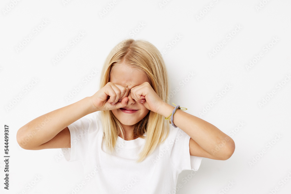 Portrait of a smiling little cutie hand gesture fun fashion posing studio Portrait of a smiling little cutie hand gesture fun fashion posing studio