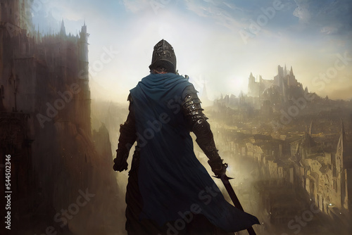 Obraz na plátně personnage fantasy de dos chevalier avec une épée