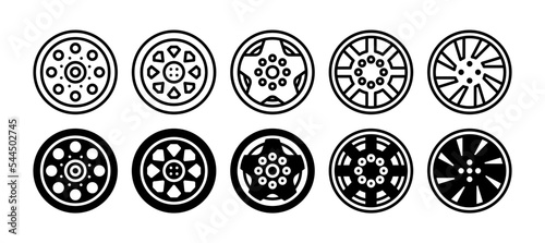 wheel discs icon set. vector illustration with a different style. line and solid style