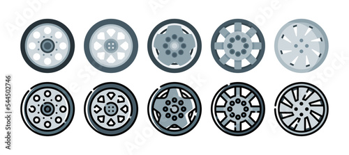 wheel discs icon set. vector illustration with a different style. flat and filled line style