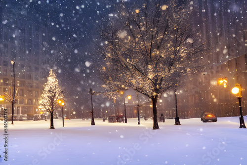 Christmas in the City, Winter Snow, Digital Art © Ethan