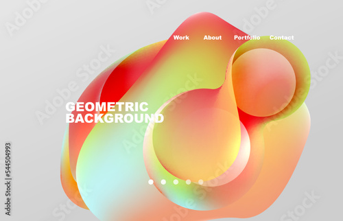 Landing page abstract liquid background. Flowing shapes, round design and circle. Web page for website or mobile app wallpaper