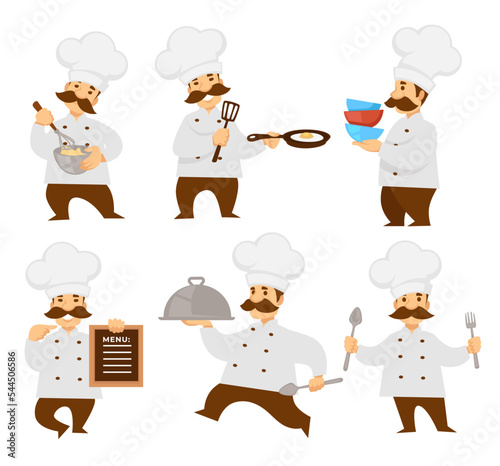 Chief or cook in uniform menu board and cooker pizza