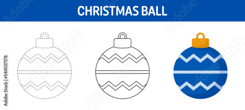 Christmas Ball tracing and coloring worksheet for kids