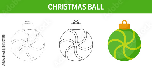 Christmas Ball tracing and coloring worksheet for kids