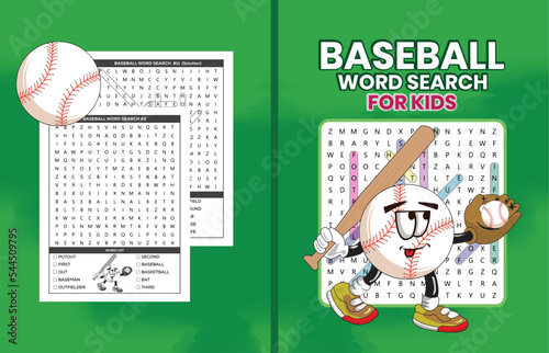 Baseball Word Search Cover for kids & teens