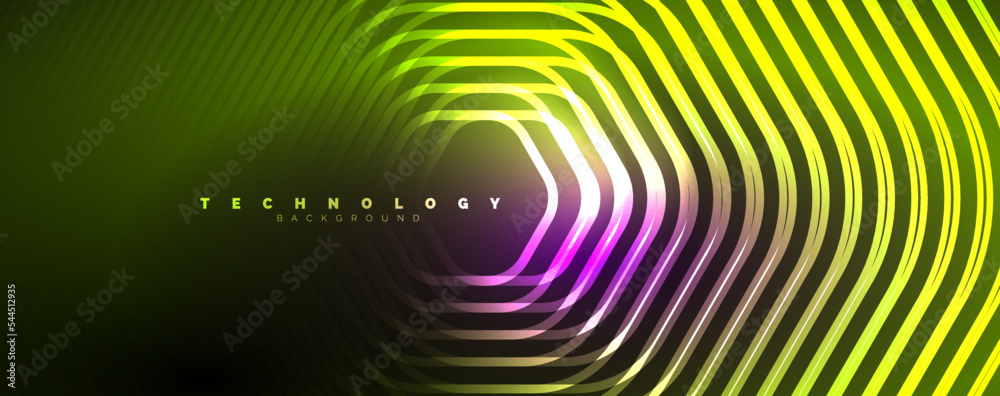 Techno shiny hexagons abstract background, technology energy space light concept, abstract background wallpaper design Techno shiny hexagons abstract background, technology energy space light concept, abstract background wallpaper design
